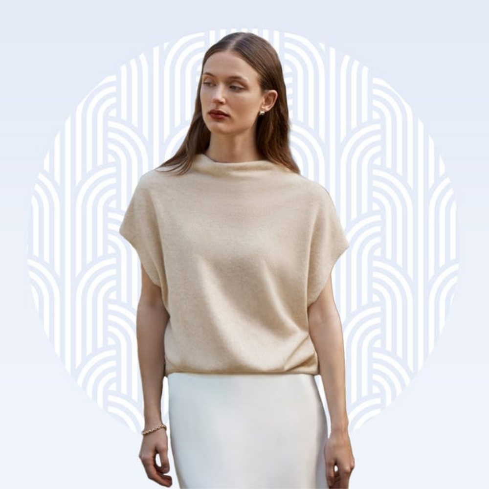 Brochu Walker 100% Cashmere The Morton Funnel Neck Sweater XS Melange Mist